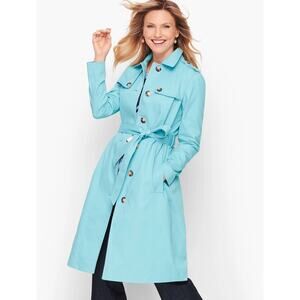 Talbots Classic Trench Coat Jacket, Turquoise, Tortoise Buttons, Plus Sz 3X